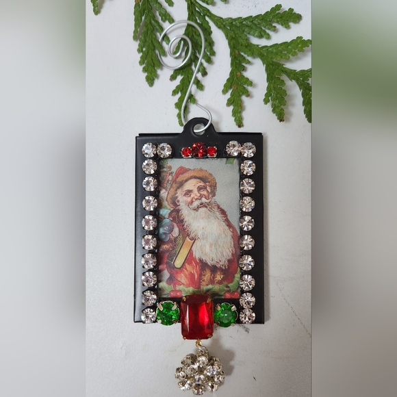 New Photo Frame Rhinestone Ornaments - Christmas Holiday Handcrafted Assemblage - Picture 2 of 4
